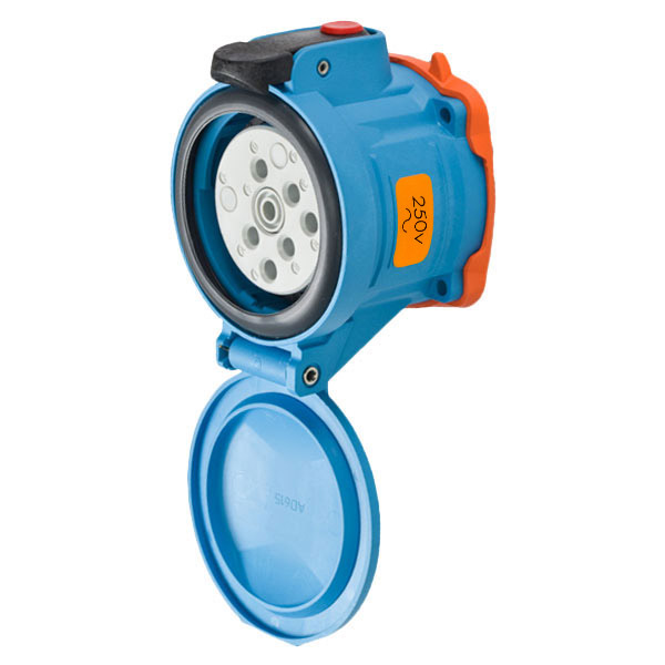 63-64072-974 - DSN60 RECEPTACLE POLY BLUE SIZE 3 TYPE 4X IP 69 2P+G 60A 250 VAC 60 Hz +4 AUX
